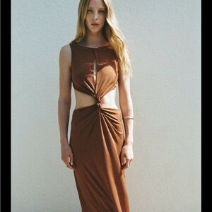 Zara Brown Midi Dress with Elegant Twisted Front